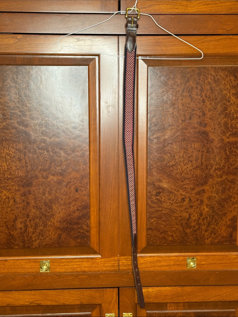 Vineyard Vines Brown Leather Belt with Red whale Patterned Webbing